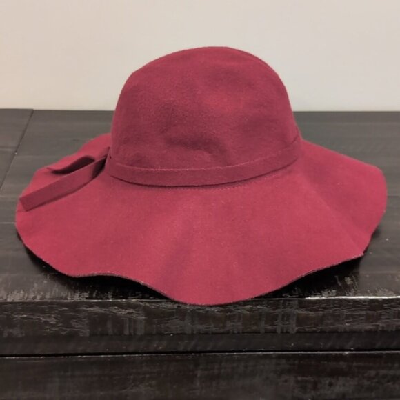 3/$20 Burgundy Felt Floppy Hat Womens One Size Ribbon Tie Accessory Wide Brim - Picture 4 of 12